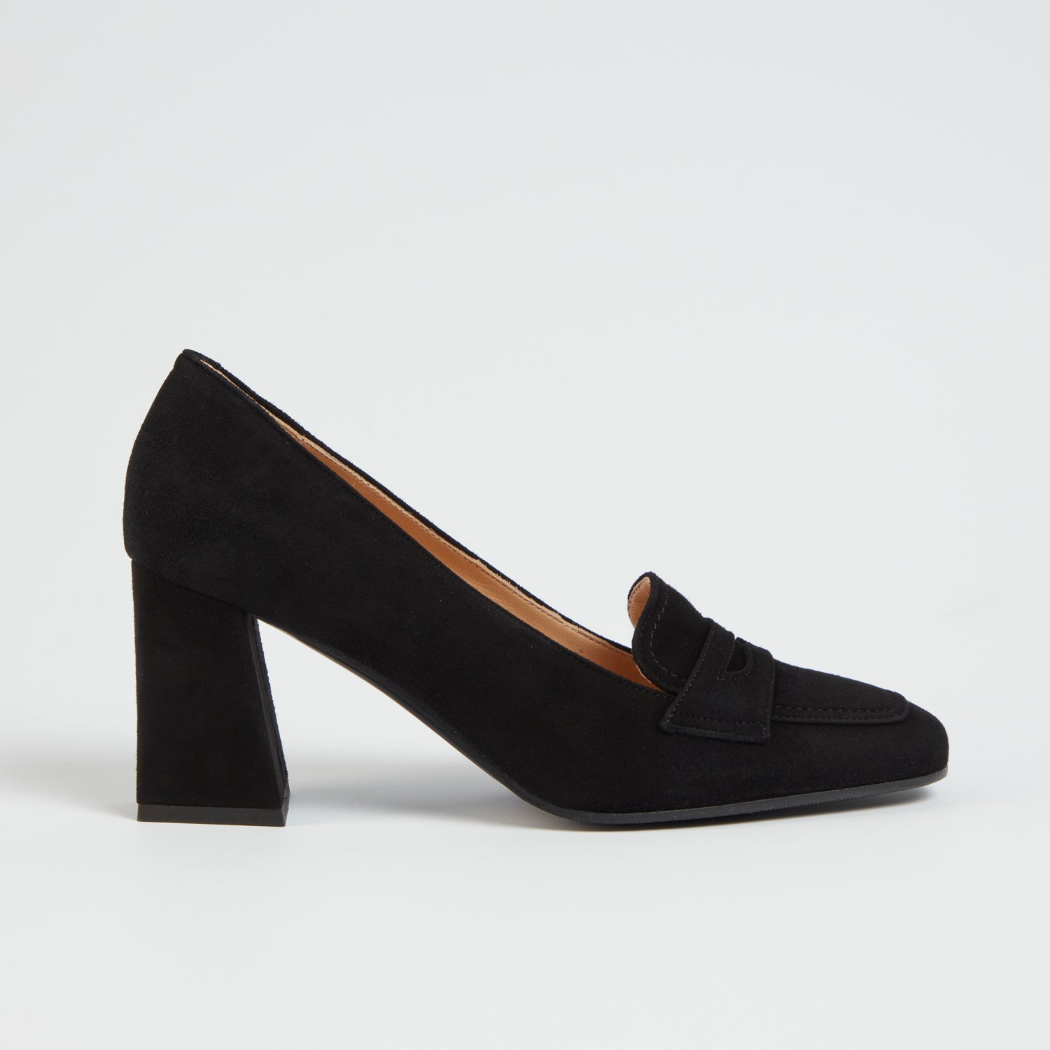 Kat Heeled Loafer in Black Suede - Main Image