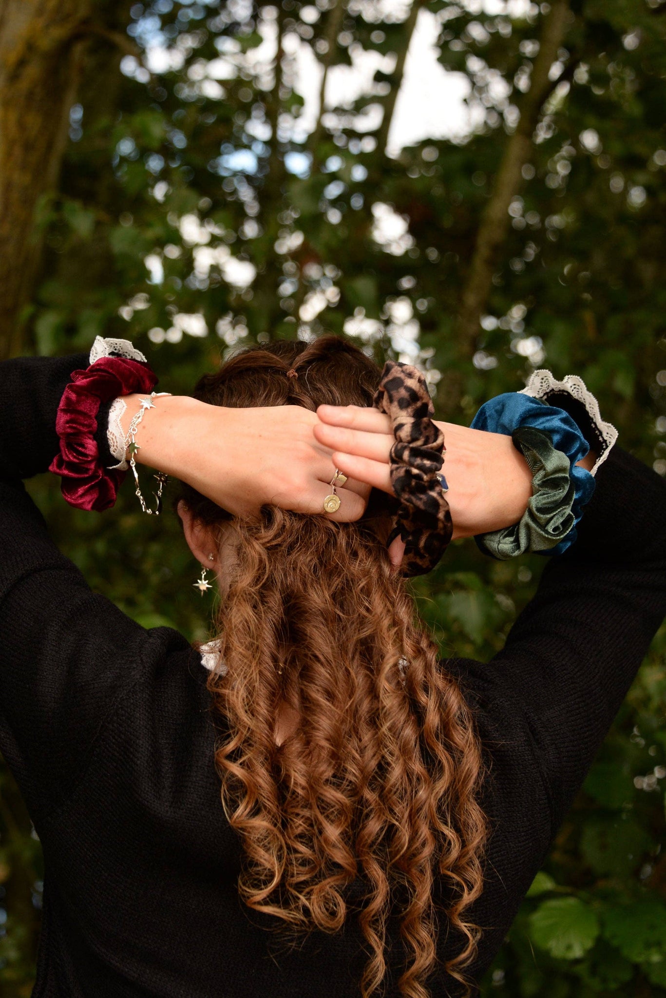 Burgundy / Teal / Green velvet scrunchies