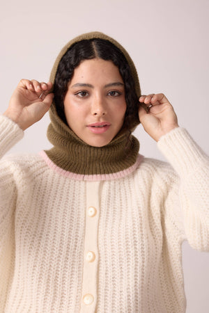Cosy balaclava khaki & pink