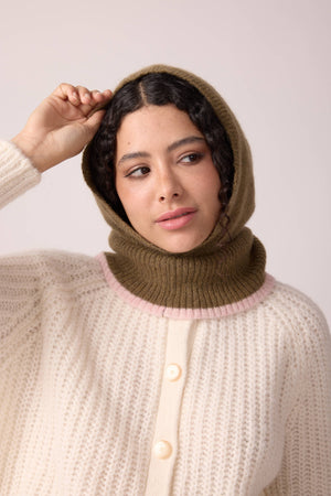Cosy balaclava khaki & pink