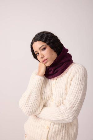 Cosy balaclava in burgundy & taupe