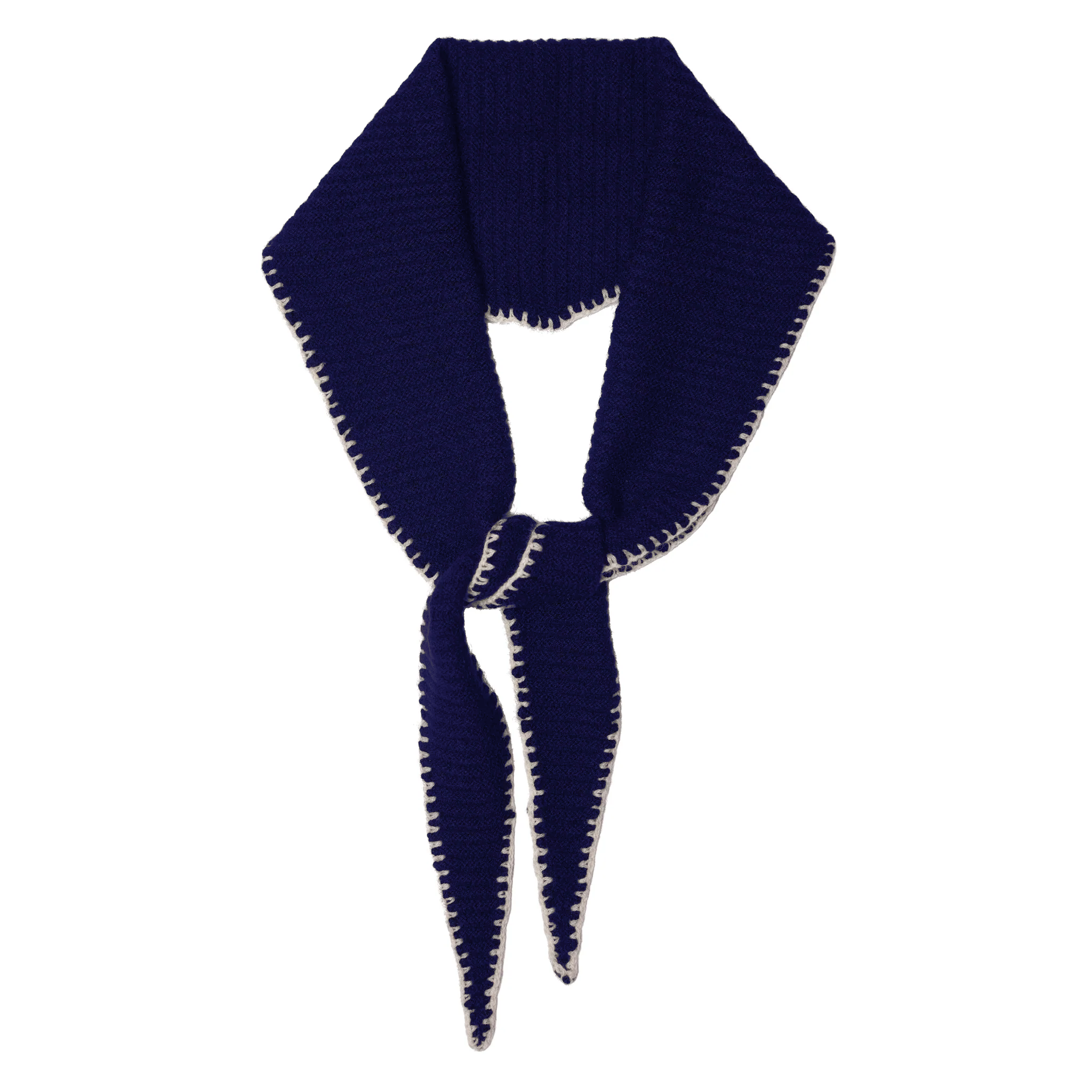 Navy Stitch Cashmere Diamond Skinny Scarf