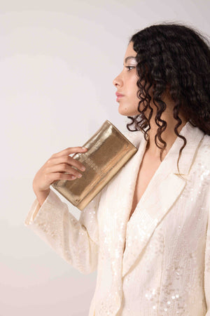 Gina gold clutch and crossbody bag