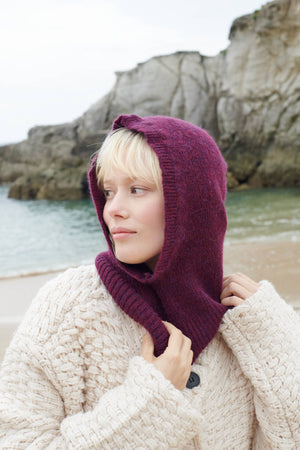 Cosy balaclava in burgundy & taupe