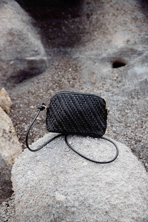 Mia braided black leather crossbody