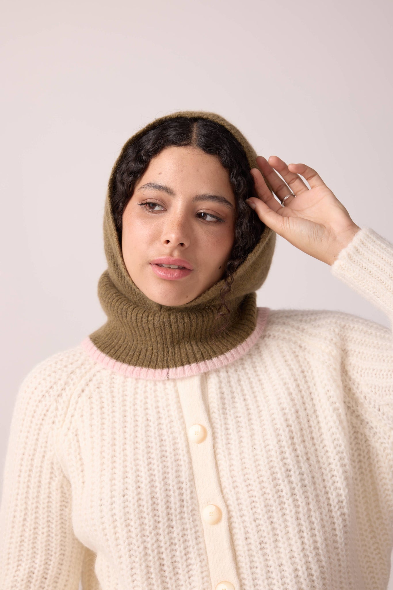 Cosy balaclava khaki & pink