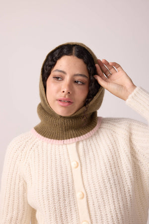 Cosy balaclava khaki & pink