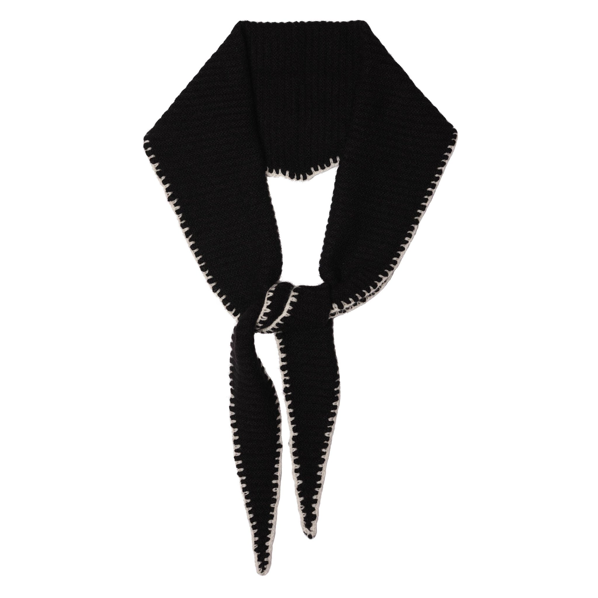 Black Stitch Cashmere Diamond Skinny Scarf