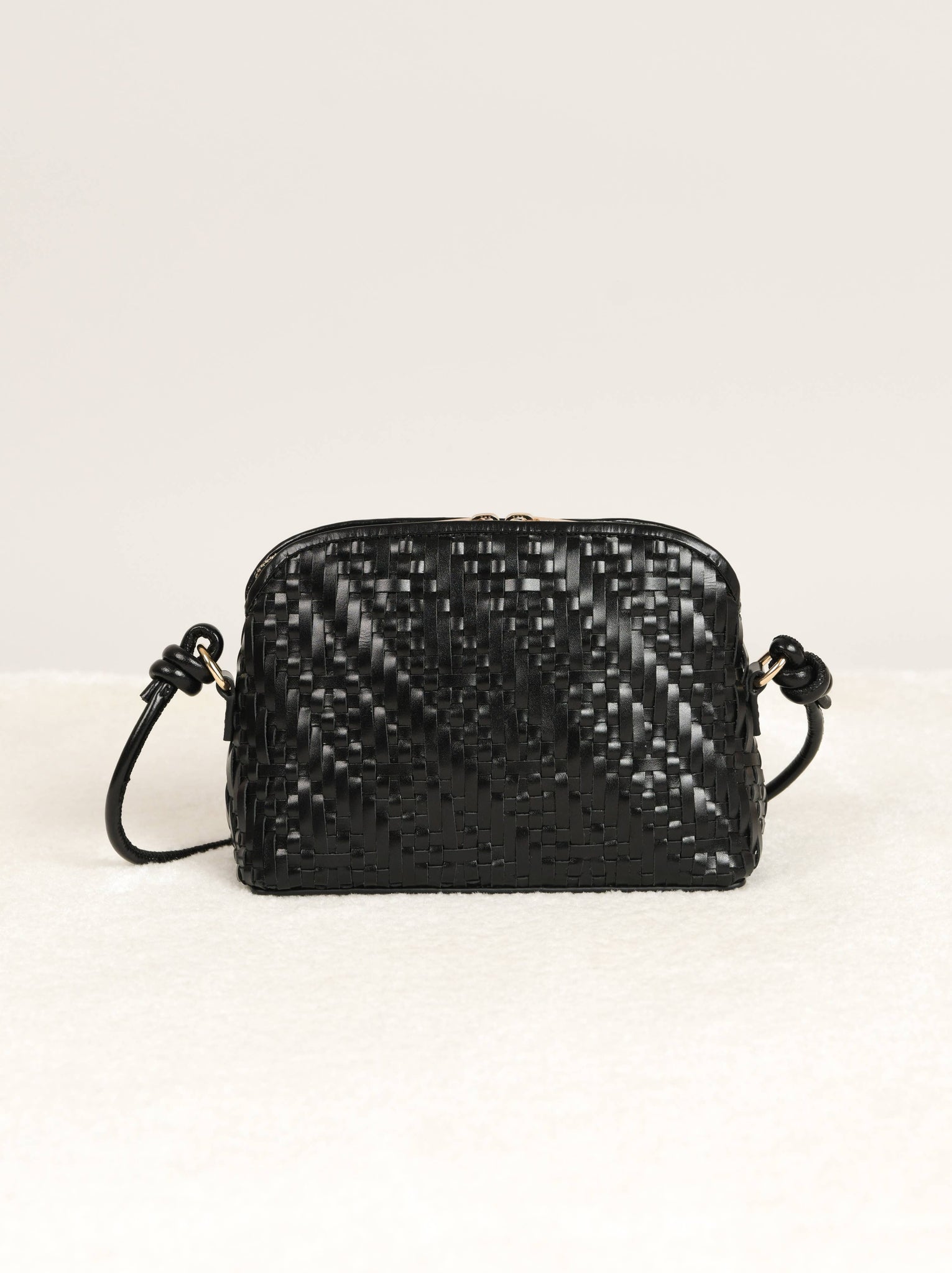 Mia braided black leather crossbody