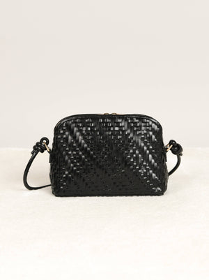 Mia braided black leather crossbody