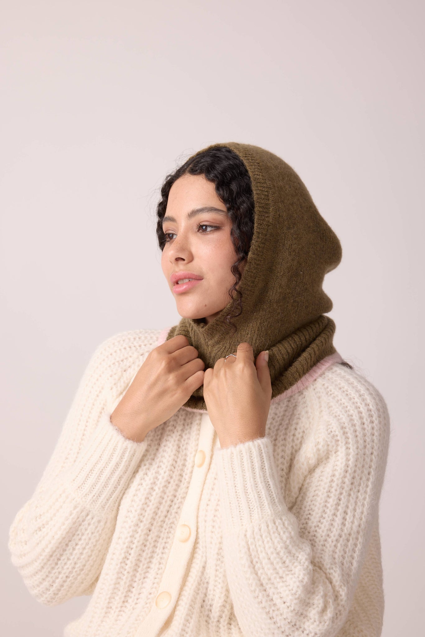 Cosy balaclava khaki & pink