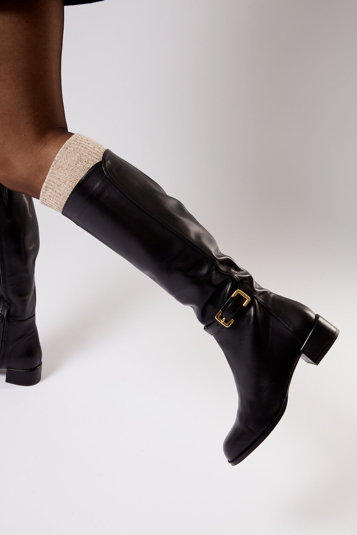 Louisa Knee Tall Boot in Black Leather