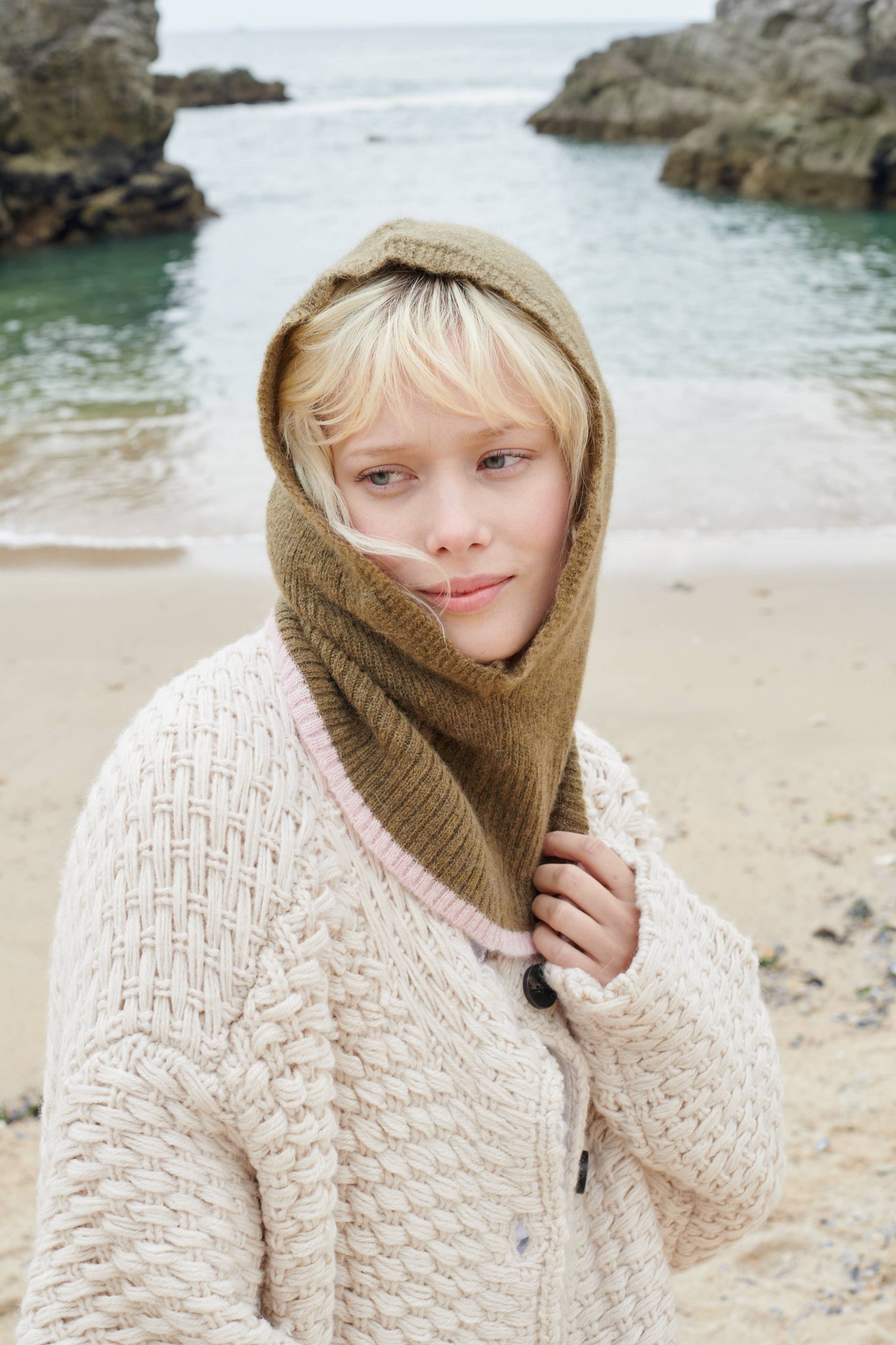 Cosy balaclava khaki & pink