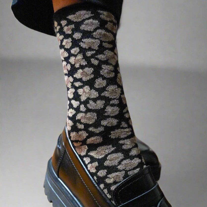 KLUE Glitter Leopard black socks