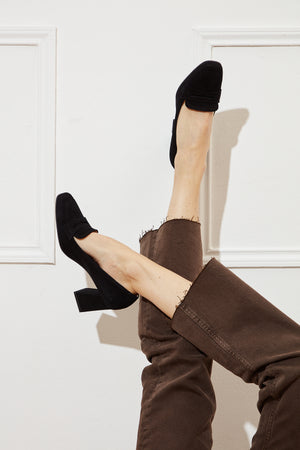 Kat Heeled Loafer in Black Suede