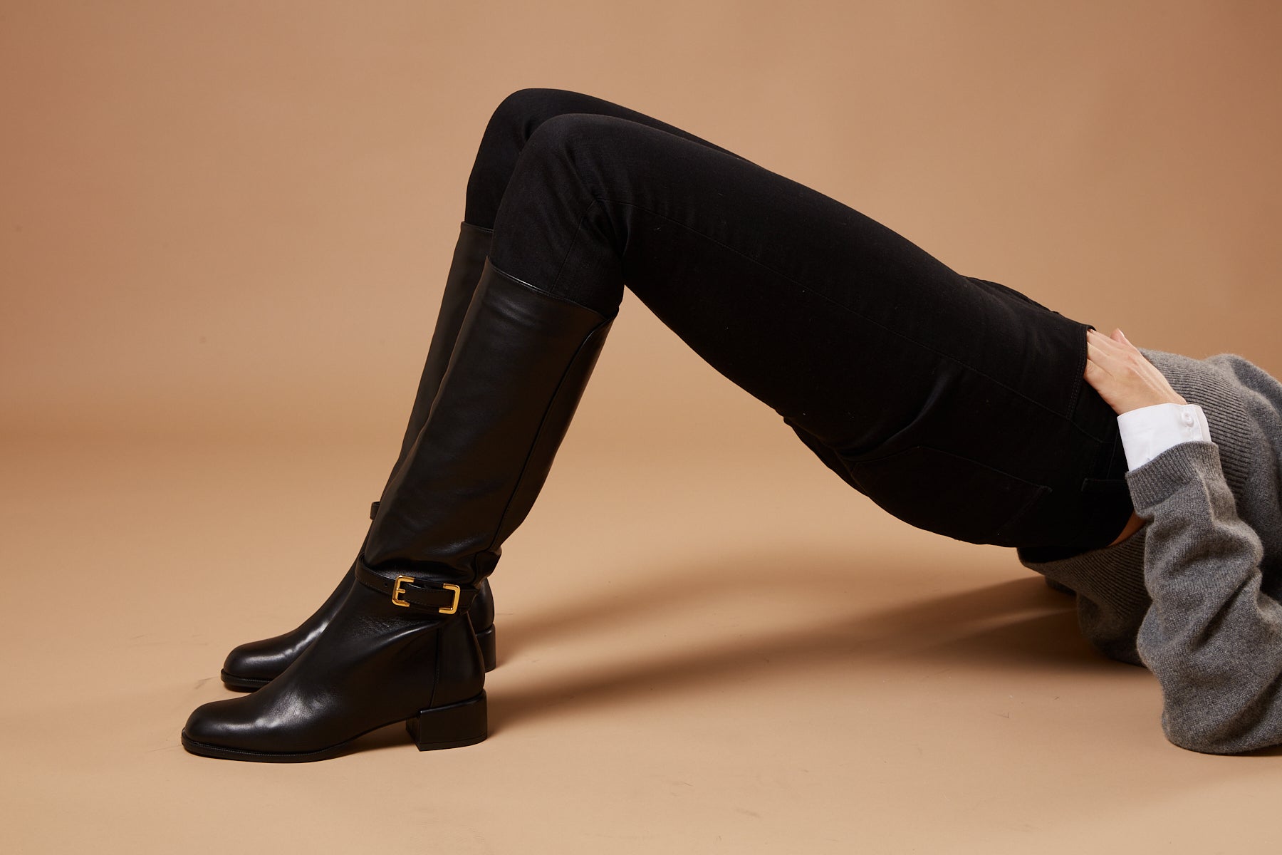 Louisa Knee Tall Boot in Black Leather