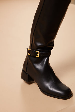 Louisa Knee Tall Boot in Black Leather