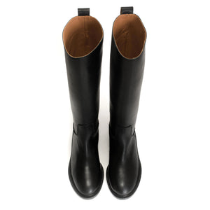 Semih Black Knee High flat Boot