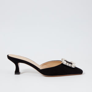 Zita Black Suede Kitten Heel Mules