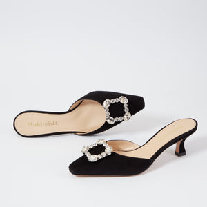 Zita Black Suede Kitten Heel Mules