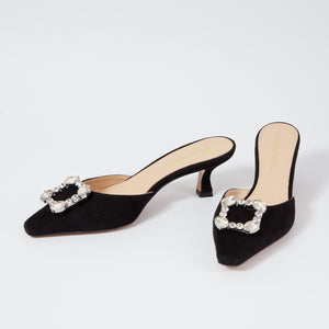 Zita Black Suede Kitten Heel Mules