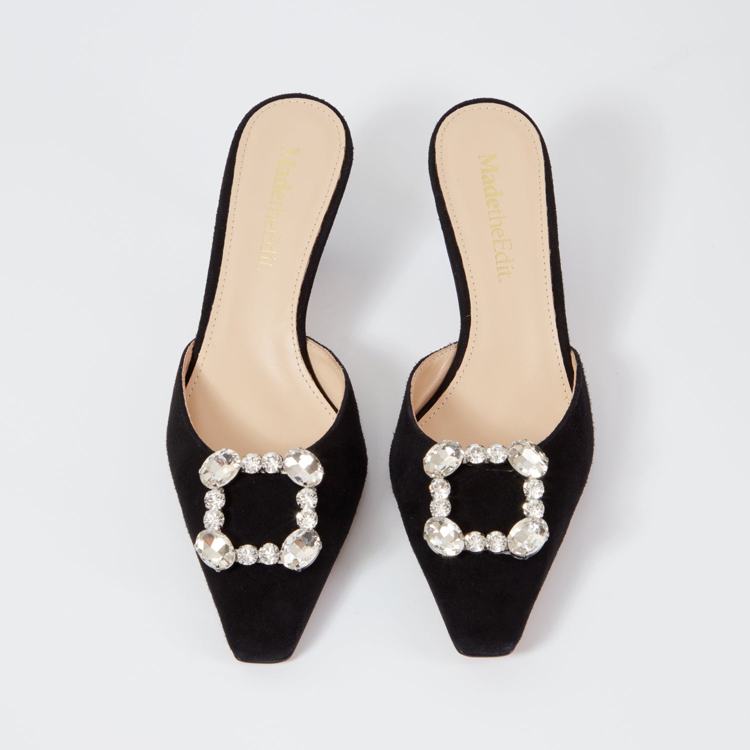 Zita Black Suede Kitten Heel Mules