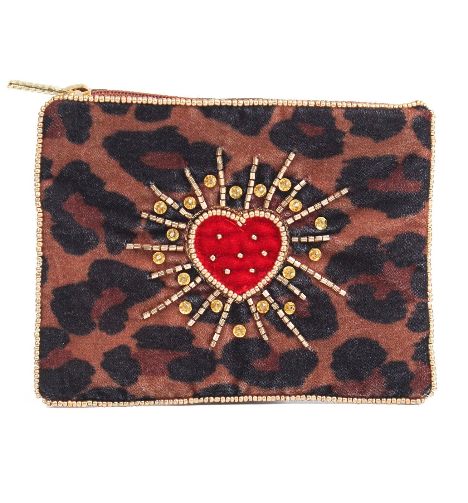 Leopard heart small pouch