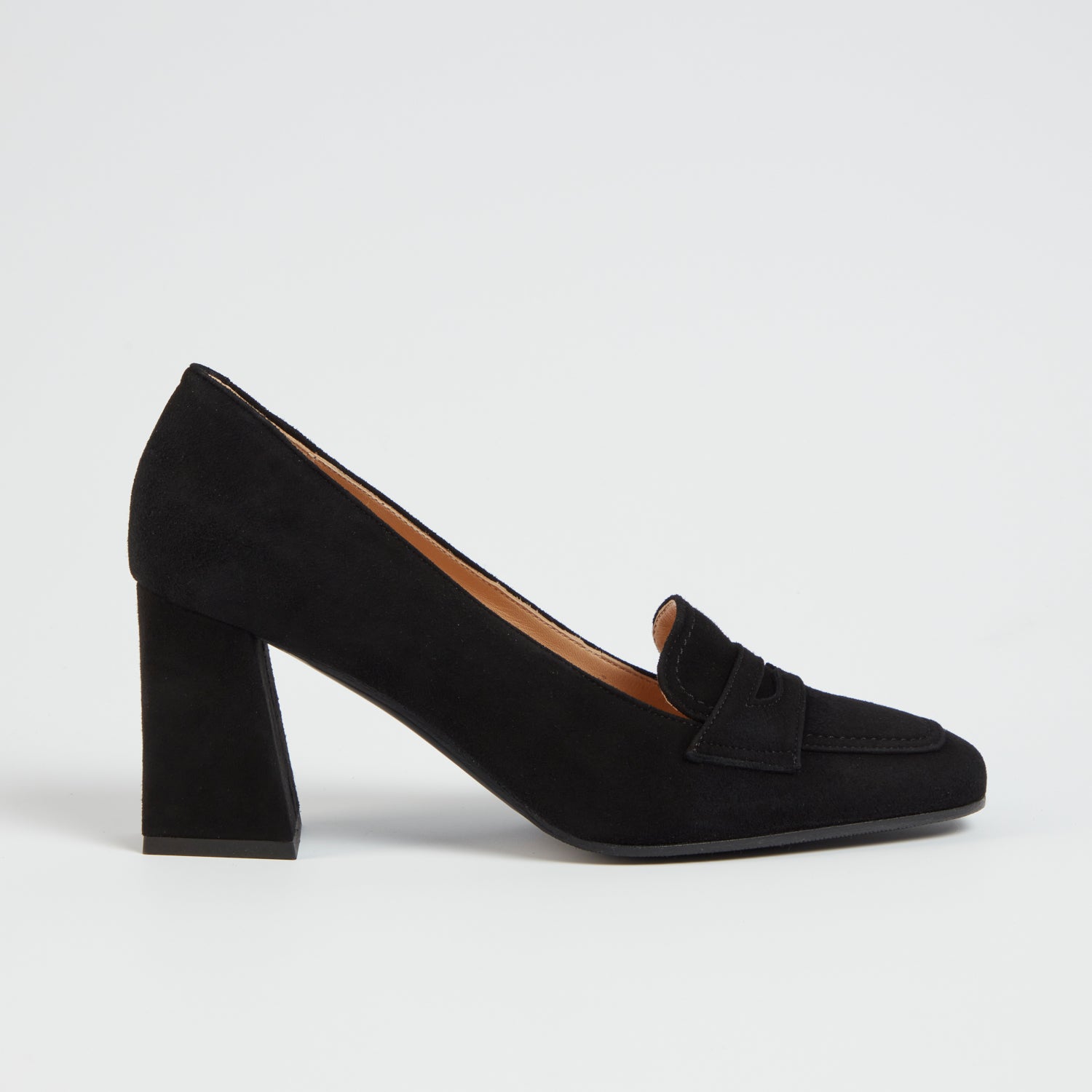 Kat Heeled Loafer in Black Suede