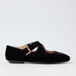 Katie black velvet flat