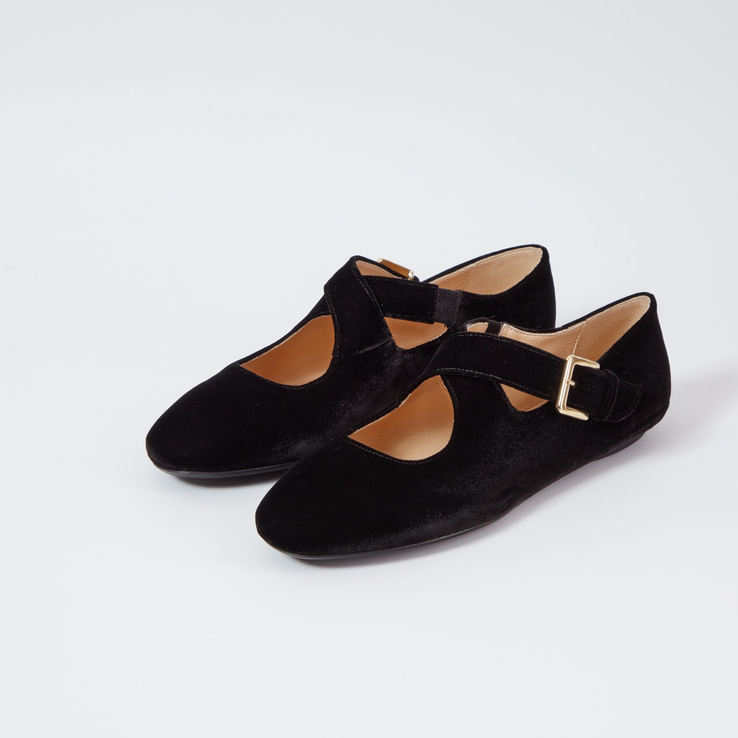 Katie black velvet flat