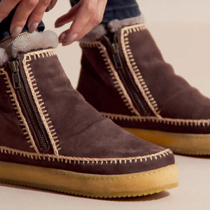 fur lined brown boots
