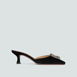 Zita Black Suede Kitten Heel Mules