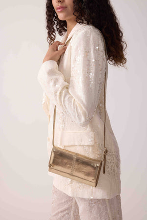 Gina gold clutch and crossbody bag
