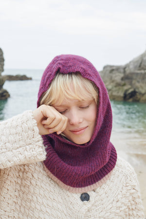 Cosy balaclava in burgundy & taupe
