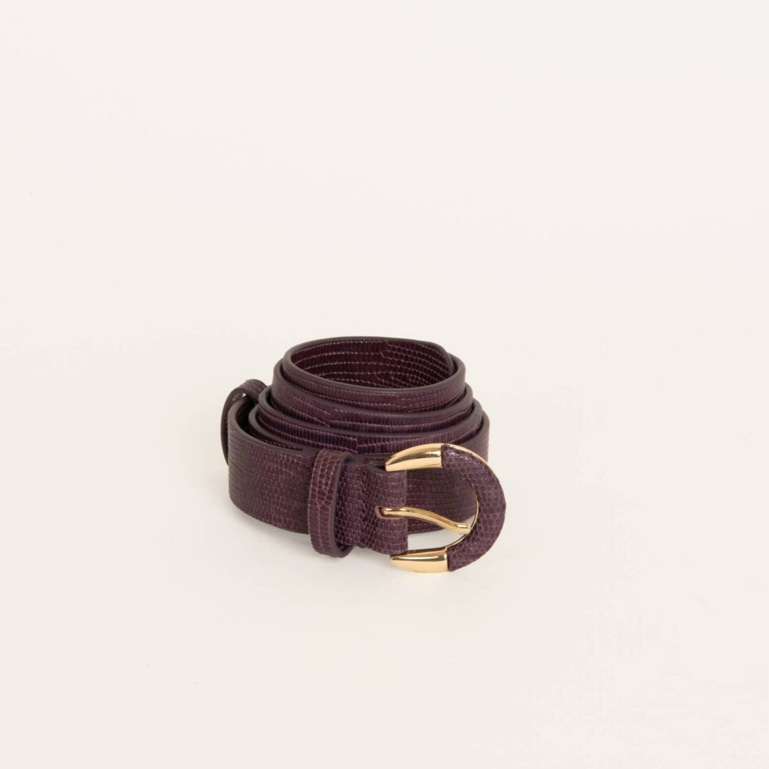 Burgundy lizard print belt