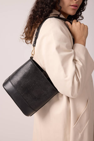 Marlon bucket bag in black lizard-embossed print