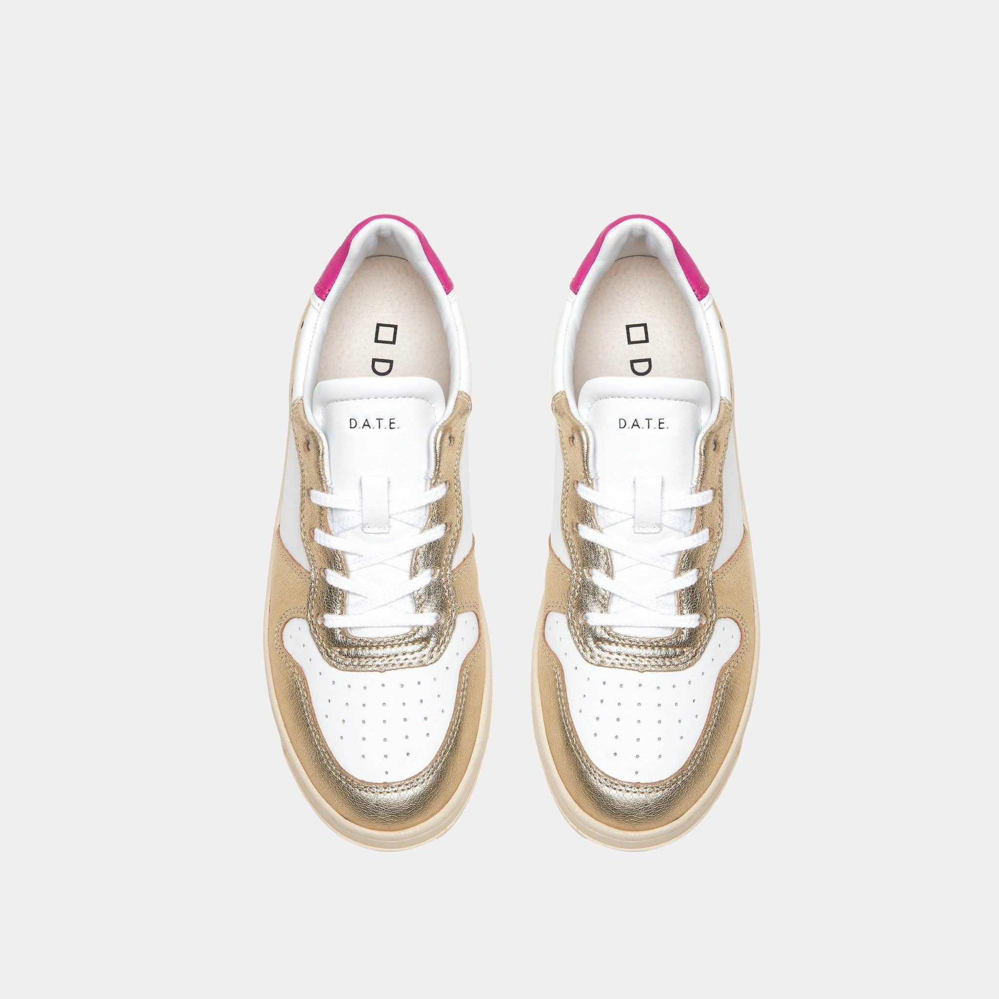 D.A.T.E Court Laminated white gold trainer - MADE THE EDIT