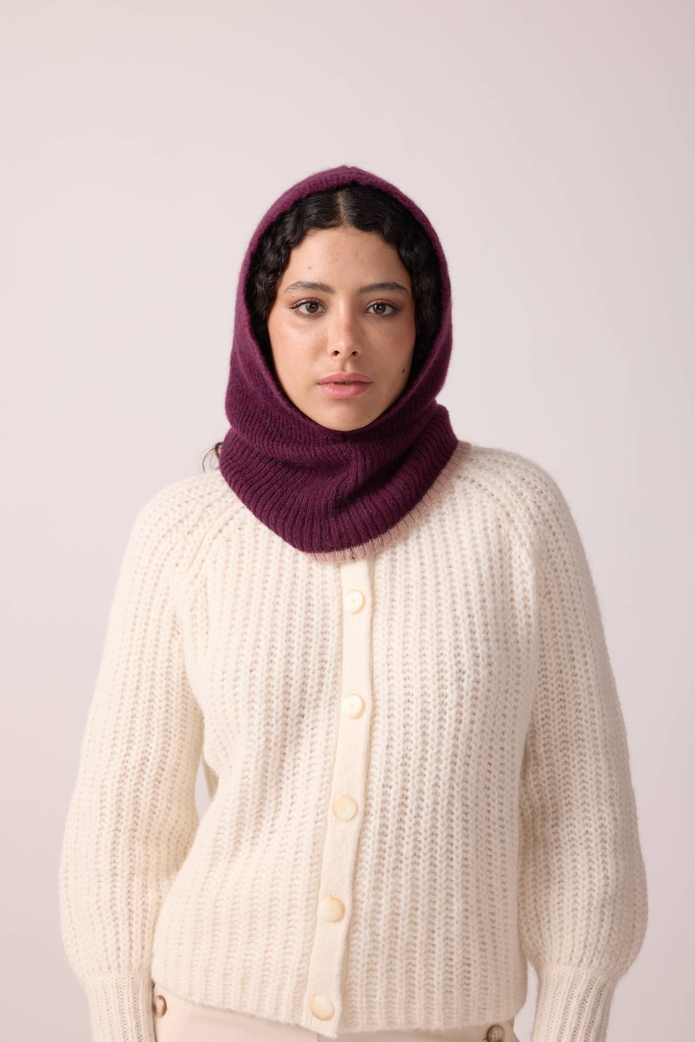 Cosy balaclava in burgundy & taupe
