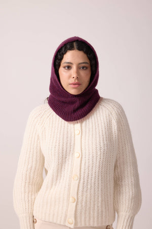 Cosy balaclava in burgundy & taupe