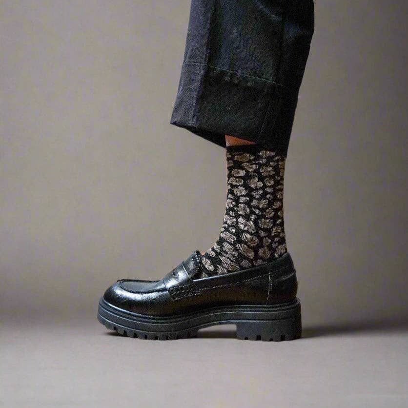 KLUE Glitter Leopard black socks