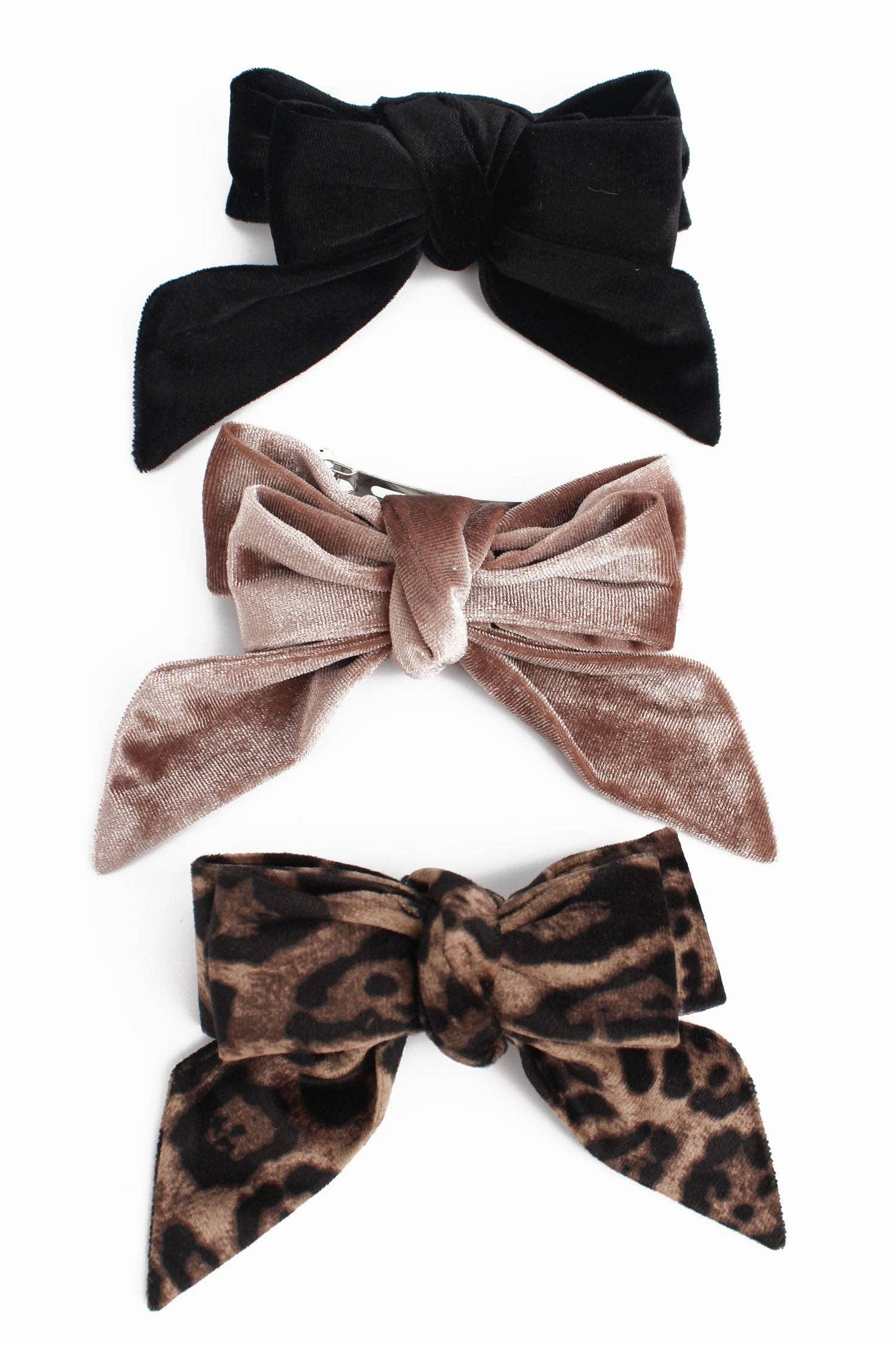 Leopard, black and mink bow hair clips