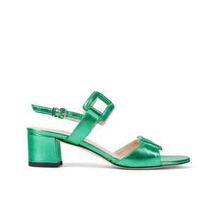 Grecia metallic green block heel sandal - MADE THE EDIT