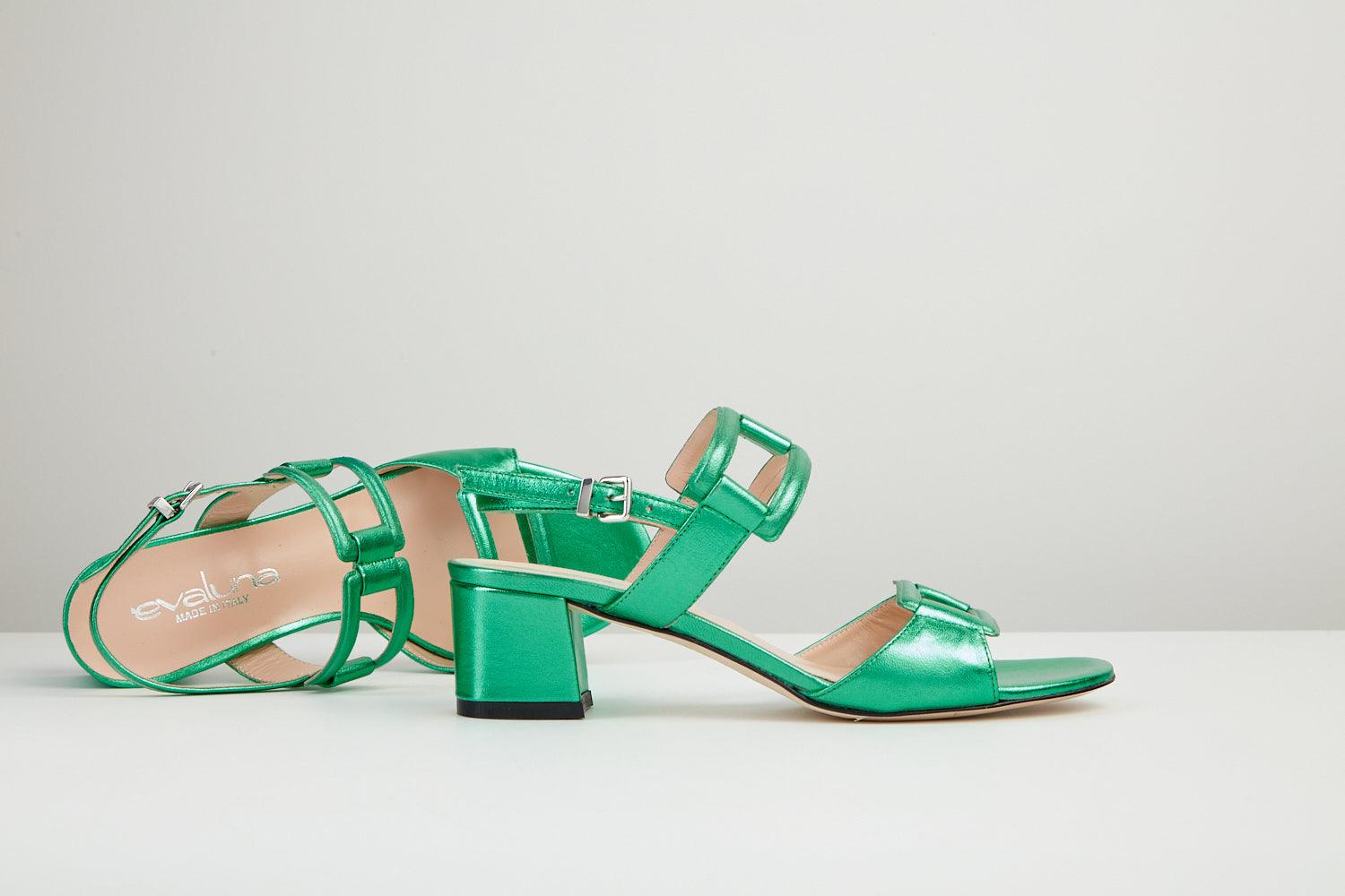 Grecia metallic green block heel sandal - MADE THE EDIT