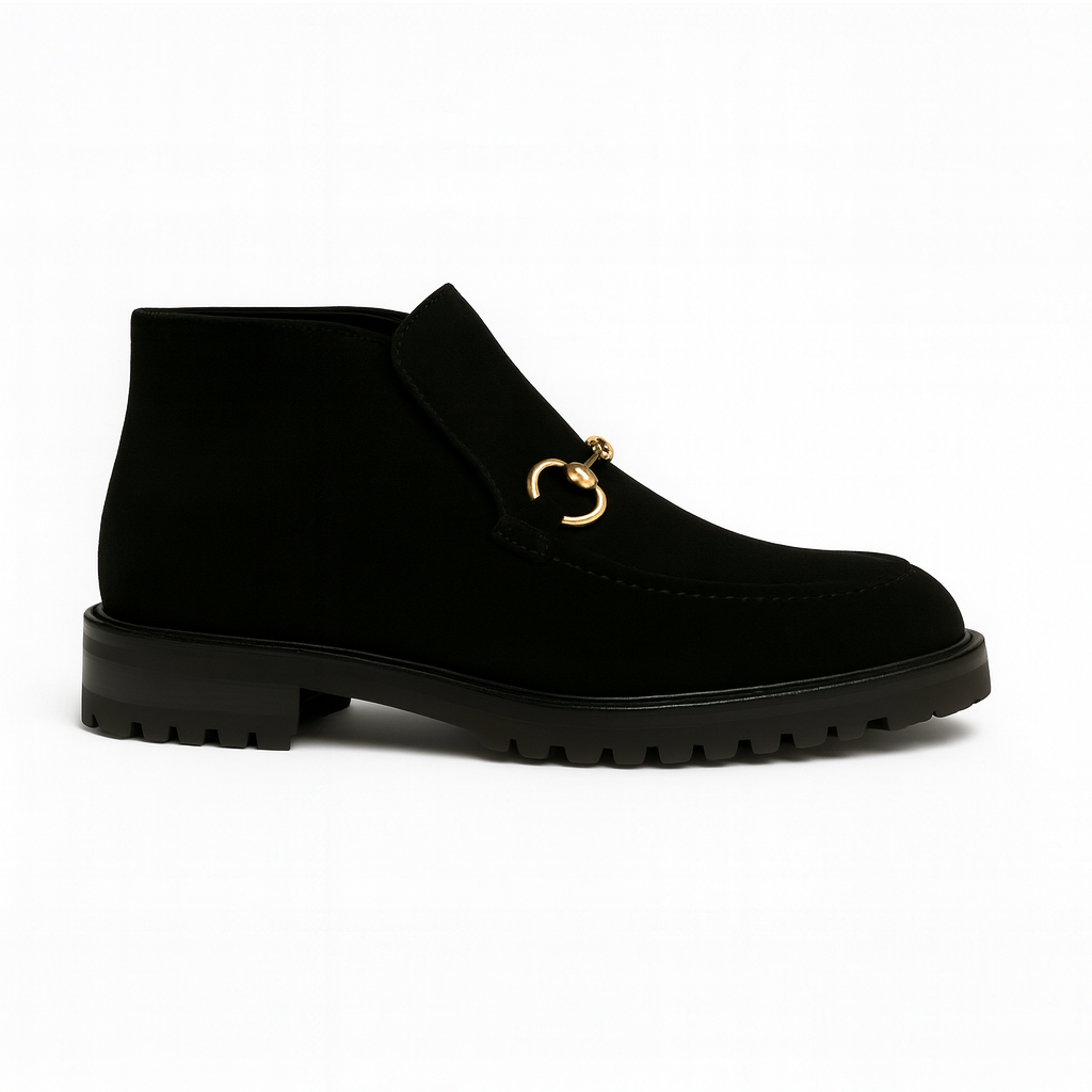 horsebit suede ankle boots