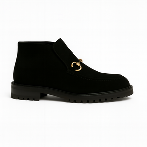 horsebit suede ankle boots