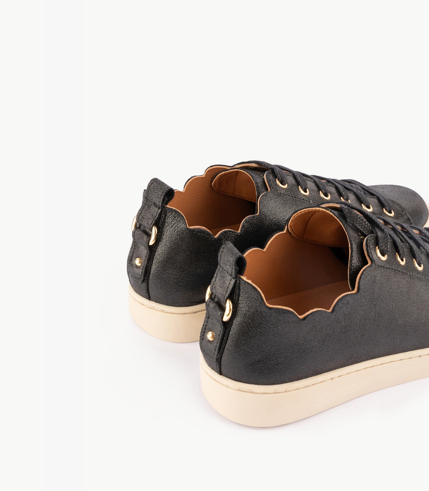 Maison Toufet Julie Scallop Black Leather Sneakers