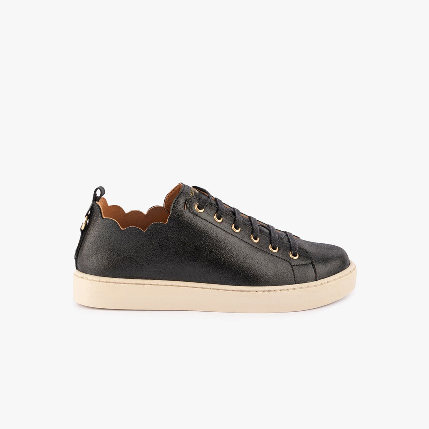Maison Toufet Julie Scallop Black Leather Sneakers
