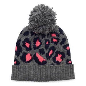 Leopard Cashmere Knitted Bobble Hat Pink/Navy/Grey - MADE THE EDIT