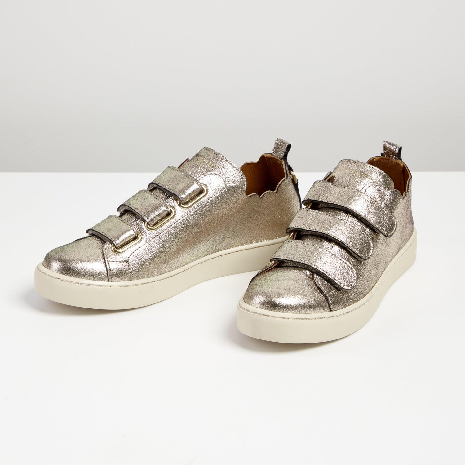 Maison Toufet Julianne Scallop Soft Gold Velcro Leather Sneakers - MADE THE EDIT