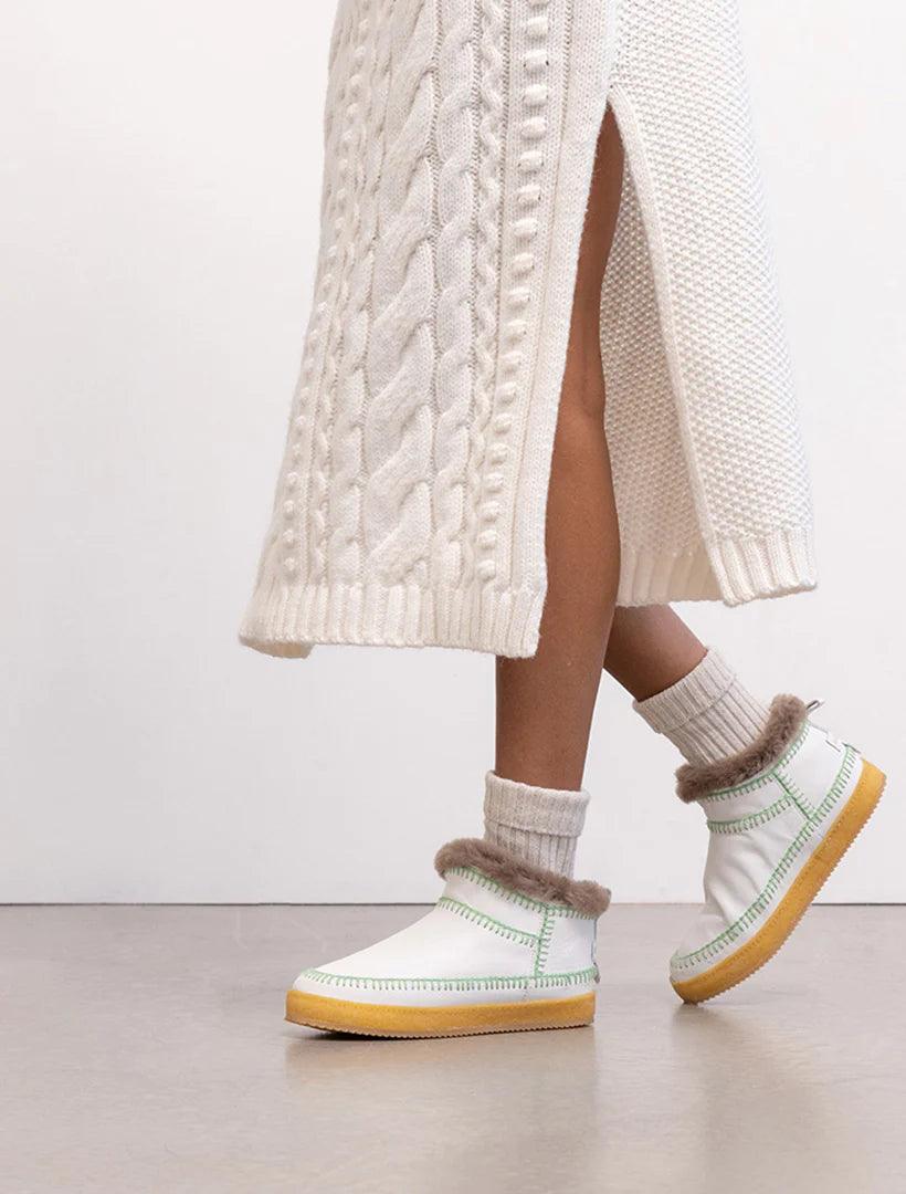 Nyuki Low Crochet Ankle Boot White Leather Sage - MADE THE EDIT